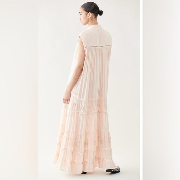 Free People Ecru Pink Pretty Cozy Viscose Tiered Sleeveless Boho Maxi Dress XL - Picture 14 of 17